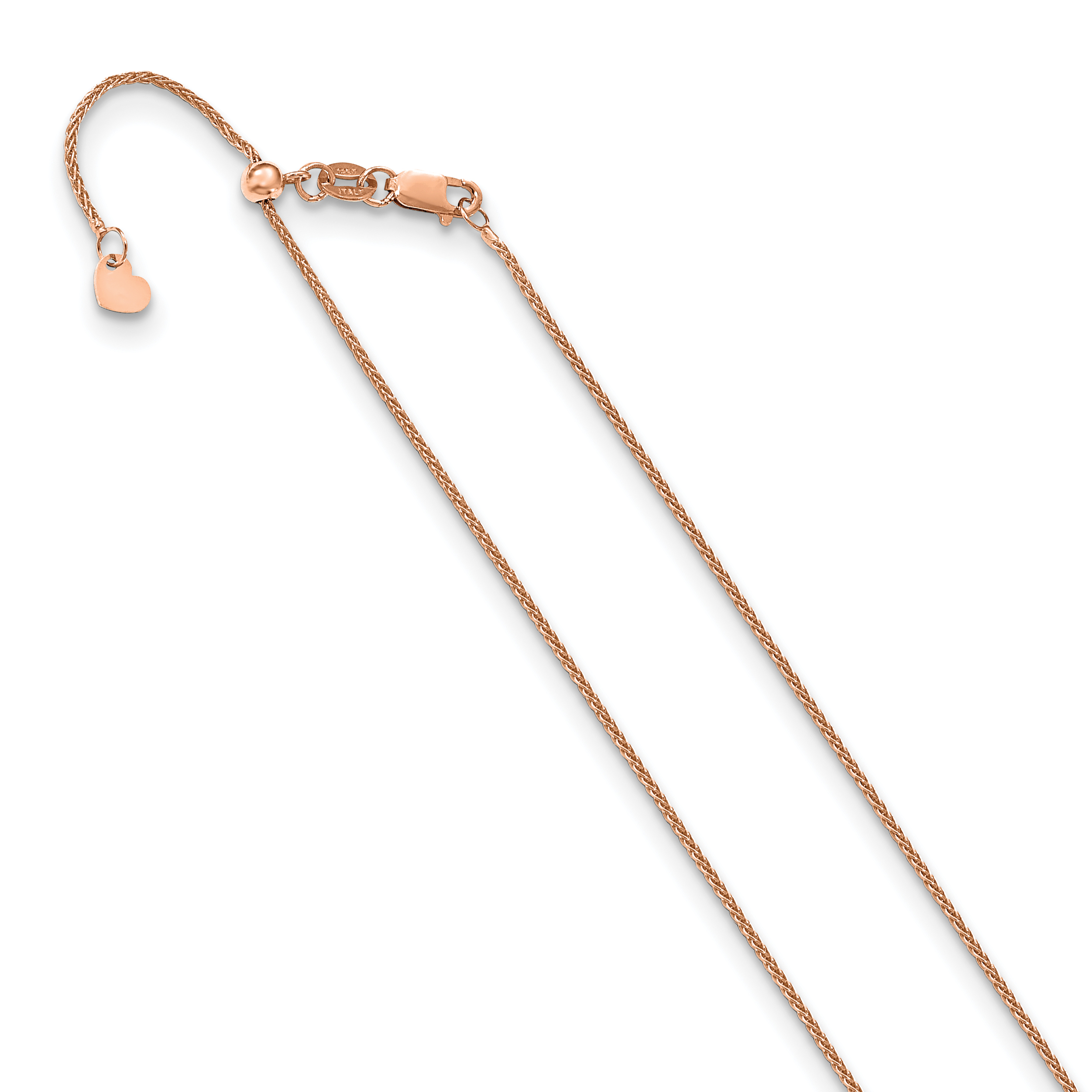 Leslies Real 14kt Rose Gold 1 mm Adjustable Wheat Chain; 22 inch