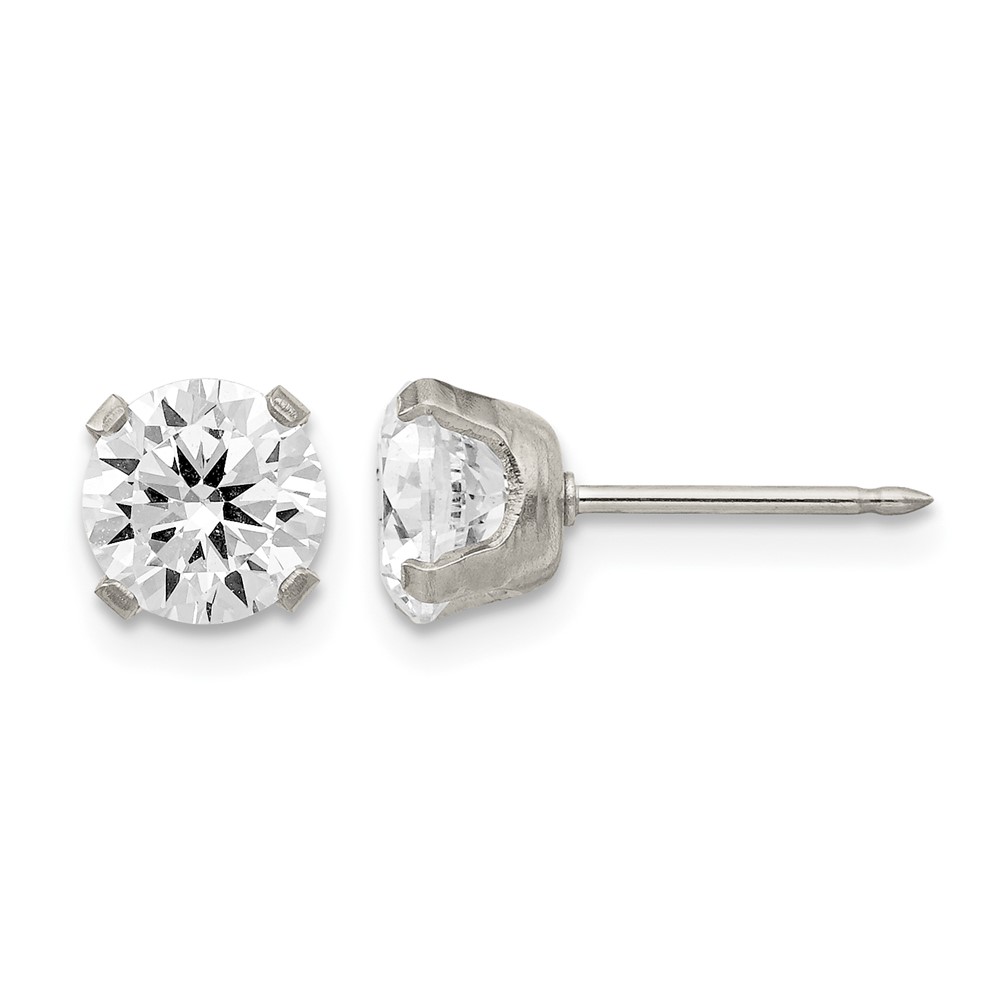Inverness Stainless Steel 7mm CZ Post Piercing Earrings