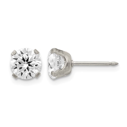Inverness Stainless Steel 7mm CZ Post Piercing Earrings