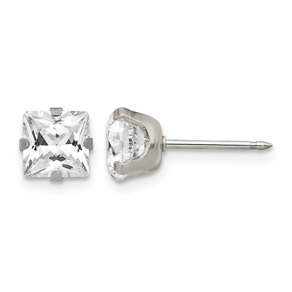 Inverness Stainless Steel 7mm Faceted Square CZ Post Piercing Earrings