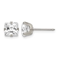 Inverness Stainless Steel 7mm Faceted Square CZ Post Piercing Earrings view 1