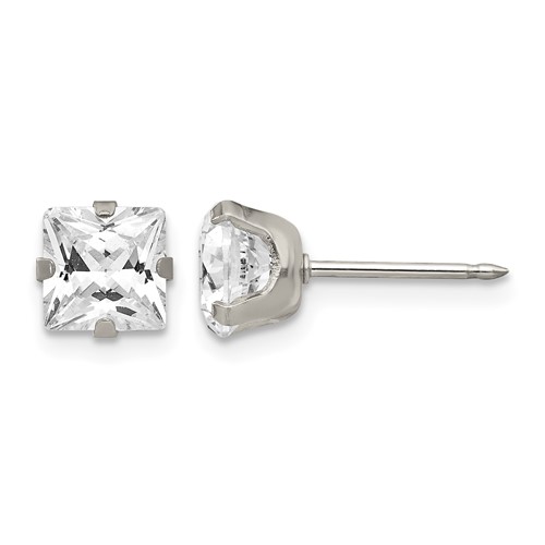 Inverness Stainless Steel 7mm Faceted Square CZ Post Piercing Earrings