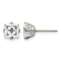 Inverness Stainless Steel 7mm Faceted Square CZ Post Piercing Earrings view 1