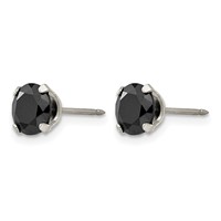Inverness Stainless Steel 7mm Black CZ Post Piercing Earrings view 2