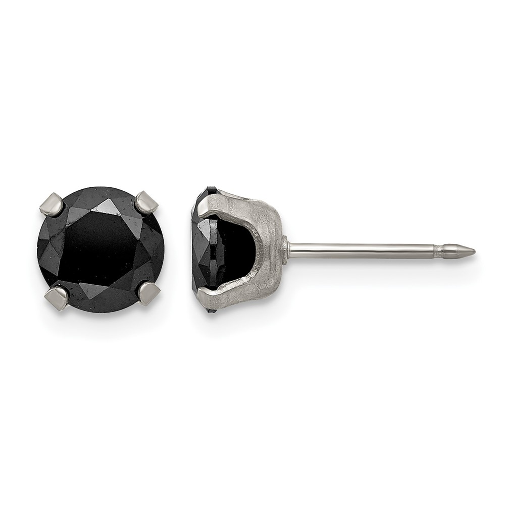 Inverness Stainless Steel 7mm Black CZ Post Piercing Earrings
