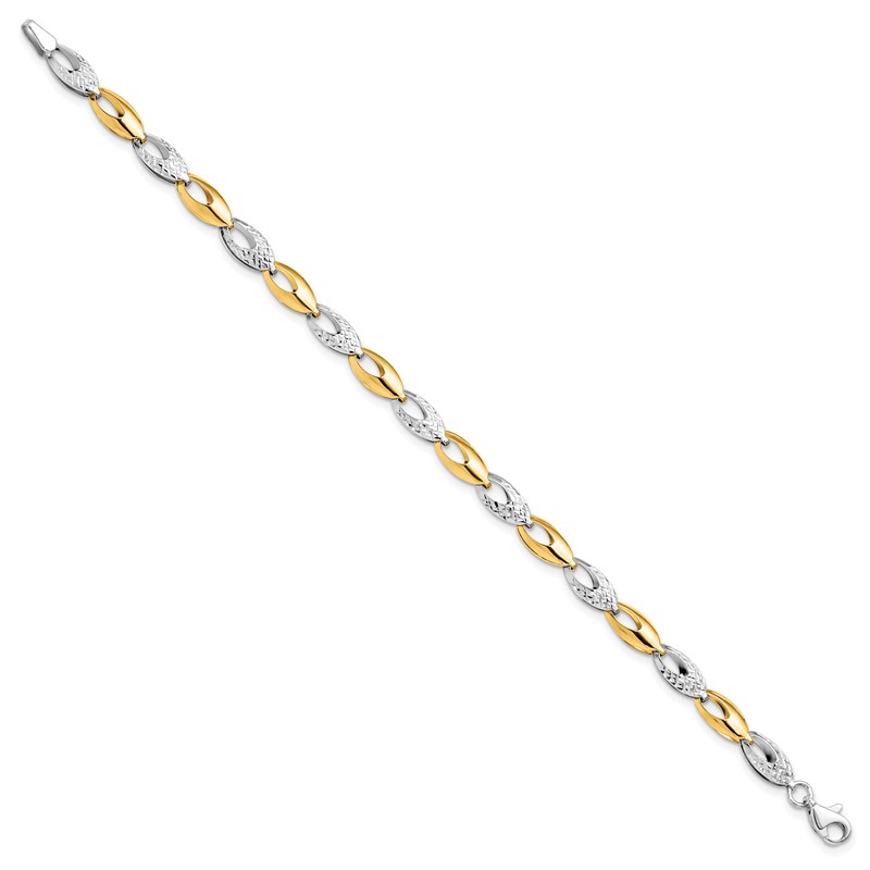 14K Two-tone Polished and Diamond-cut Fancy Link Bracelet