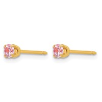 Inverness Stainless Steel 24K Gold-plated 3mm Pink CZ Post Piercing Earrings view 2