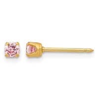 Inverness Stainless Steel 24K Gold-plated 3mm Pink CZ Post Piercing Earrings view 1