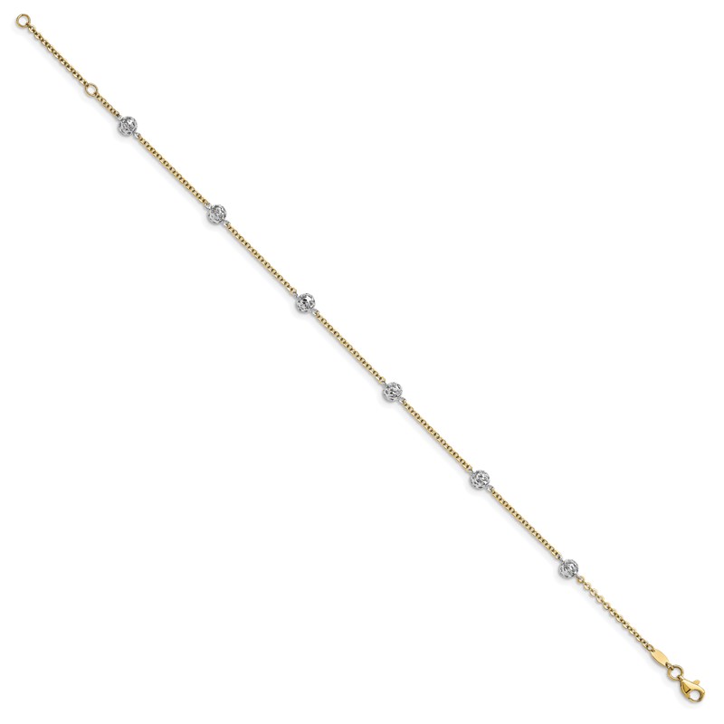 14K Two-tone Polished and Diamond-cut  Anklet
