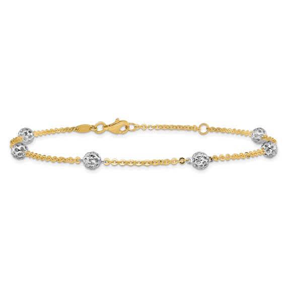Leslie's 14K Two-tone Polished and Diamond-cut  Anklet
