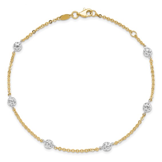 Leslie's 14K Two-tone Polished and Diamond-cut  Anklet
