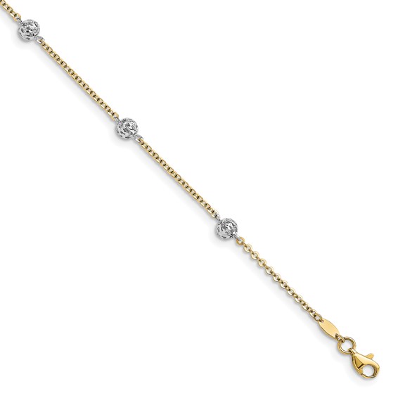 Leslie's 14K Two-tone Polished and Diamond-cut  Anklet