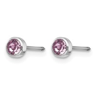 Inverness 14K White Gold 4mm June Purple Crystal Bezel Piercing Earrings view 2