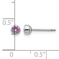 Inverness 14K White Gold 4mm June Purple Crystal Bezel Piercing Earrings view 4