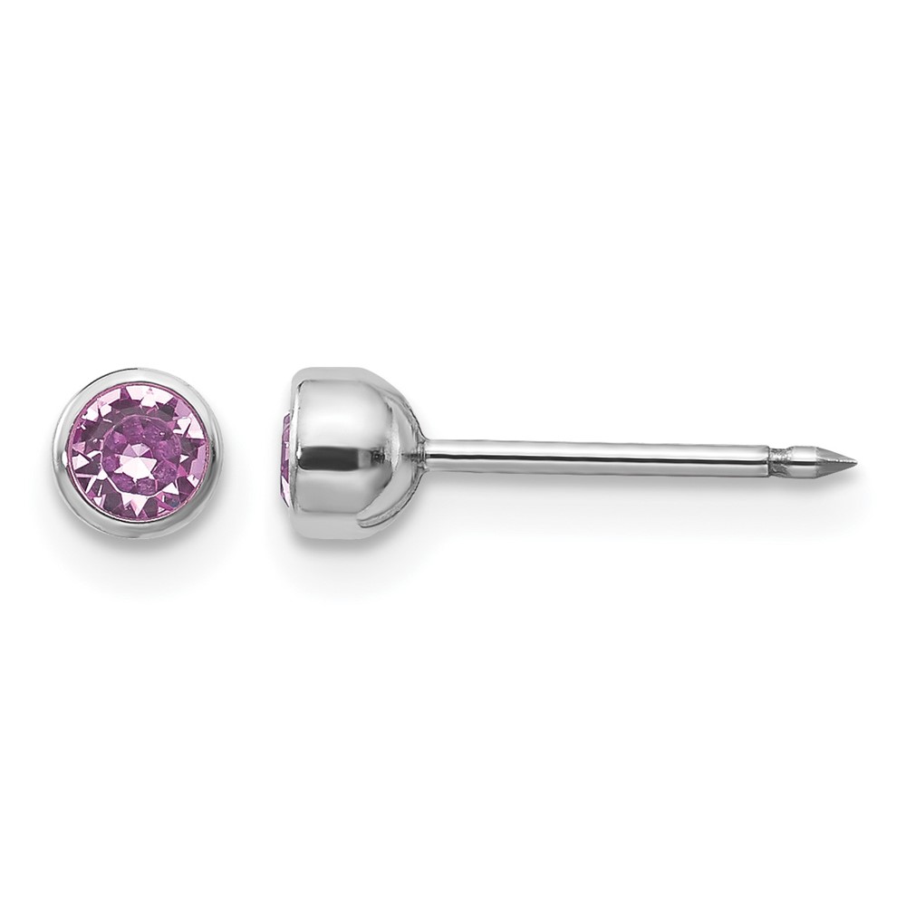 Inverness 14K White Gold 4mm June Purple Crystal Bezel Piercing Earrings