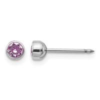 Inverness 14K White Gold 4mm June Purple Crystal Bezel Piercing Earrings view 1
