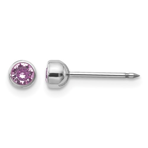 Inverness 14K White Gold 4mm June Purple Crystal Bezel Piercing Earrings