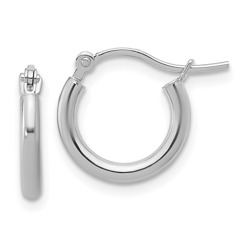 14K White Gold 2x12mm Polished Hoop Earrings