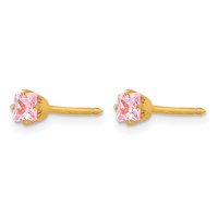 Inverness 14K Yellow Gold 3mm Square Pink CZ Post Piercing Earrings view 2