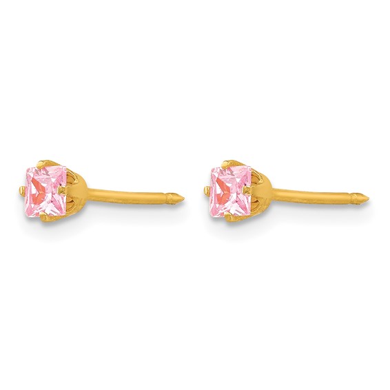 Inverness 14k 3mm Square Pink CZ Post Piercing Earrings