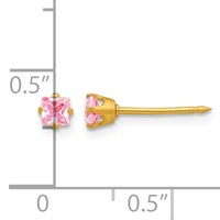 Inverness 14K Yellow Gold 3mm Square Pink CZ Post Piercing Earrings view 4