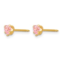 Inverness 14K Yellow Gold 4mm Pink Heart CZ Post Piercing Earrings view 2