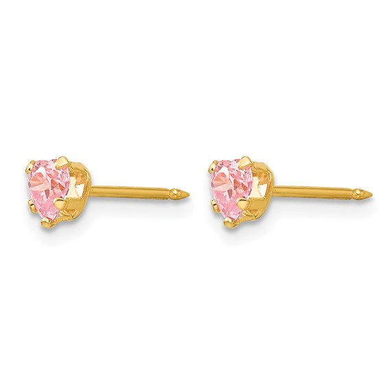 Inverness 14k 4mm Pink Heart CZ Post Piercing Earrings