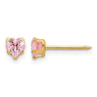 Inverness 14k 4mm Pink Heart CZ Post Piercing Earrings