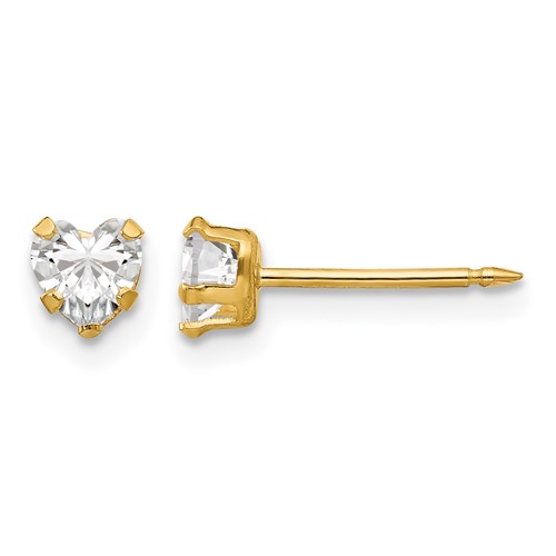 Inverness 14K Yellow Gold 4mm Clear Heart CZ Post Piercing Earrings