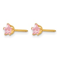 Inverness 14K Yellow Gold 4mm Pink Star CZ Post Piercing Earrings view 2