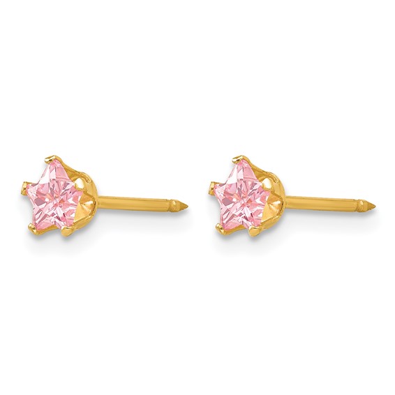 Inverness 14k 4mm Pink Star CZ Post Piercing Earrings