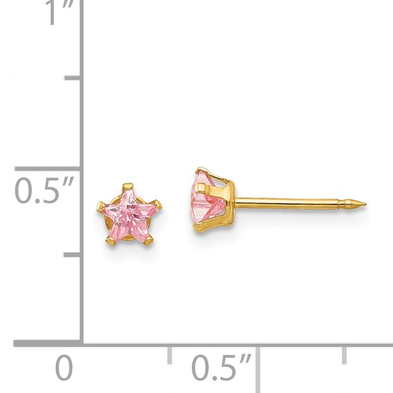 Inverness 14k 4mm Pink Star CZ Post Piercing Earrings