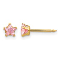 Inverness 14K Yellow Gold 4mm Pink Star CZ Post Piercing Earrings view 1