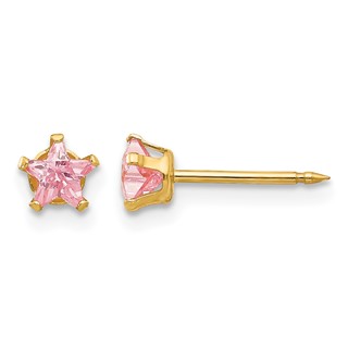 Inverness 14k 4mm Pink Star CZ Post Piercing Earrings