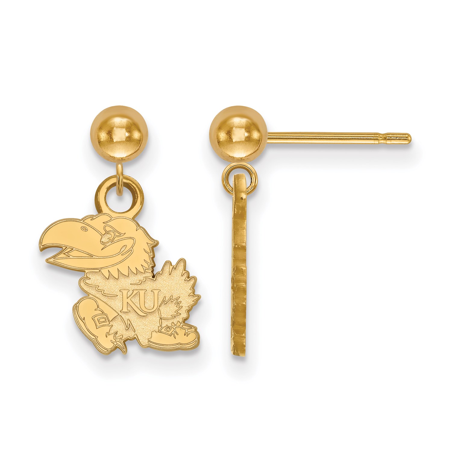 14k Yellow gold LogoArt University of Kansas (KU) Dangle Ball Earrings 14k Yellow gold LogoArt University of Kansas (KU) Dangle Ball Earrings