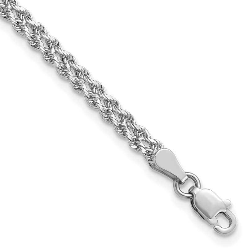 14K White Gold 3.0mm Wide Diamond-Cut Double Rope Chain