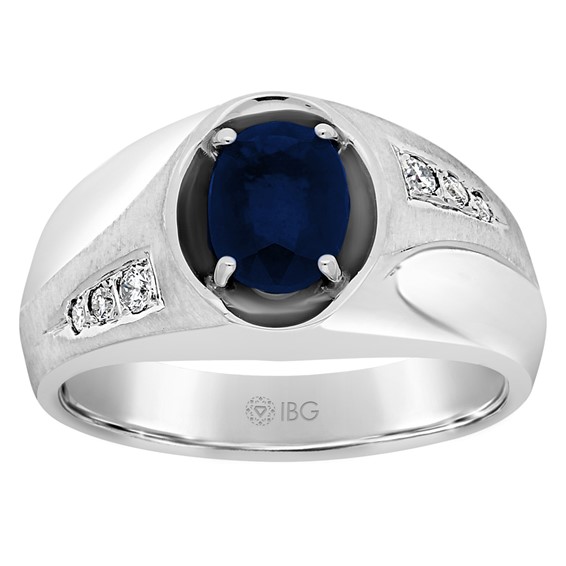 10k IBGoodman Men's Satin Black Star Sapphire and Diamond Complete Ring