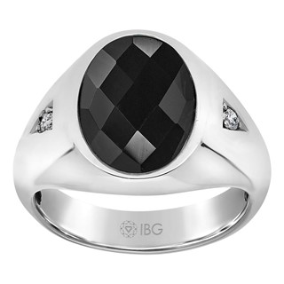 14k White Gold Gents Diamond and Onyx Ring