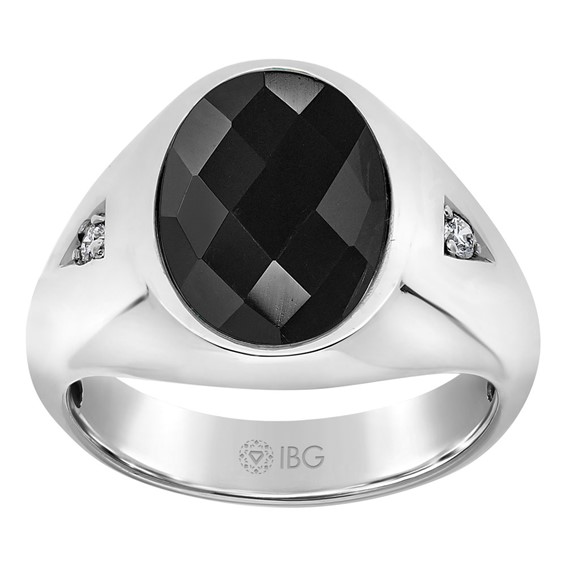 14k White Gold Gents Diamond and Onyx Ring