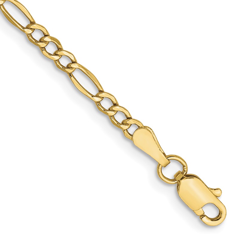 10k 2.5mm Semi-Solid Figaro Chain Anklet
