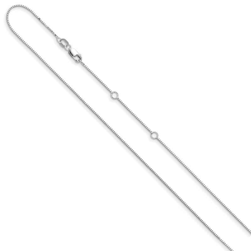 10k White Gold .7mm Box 1in+1in Adjustable Chain Adjustable