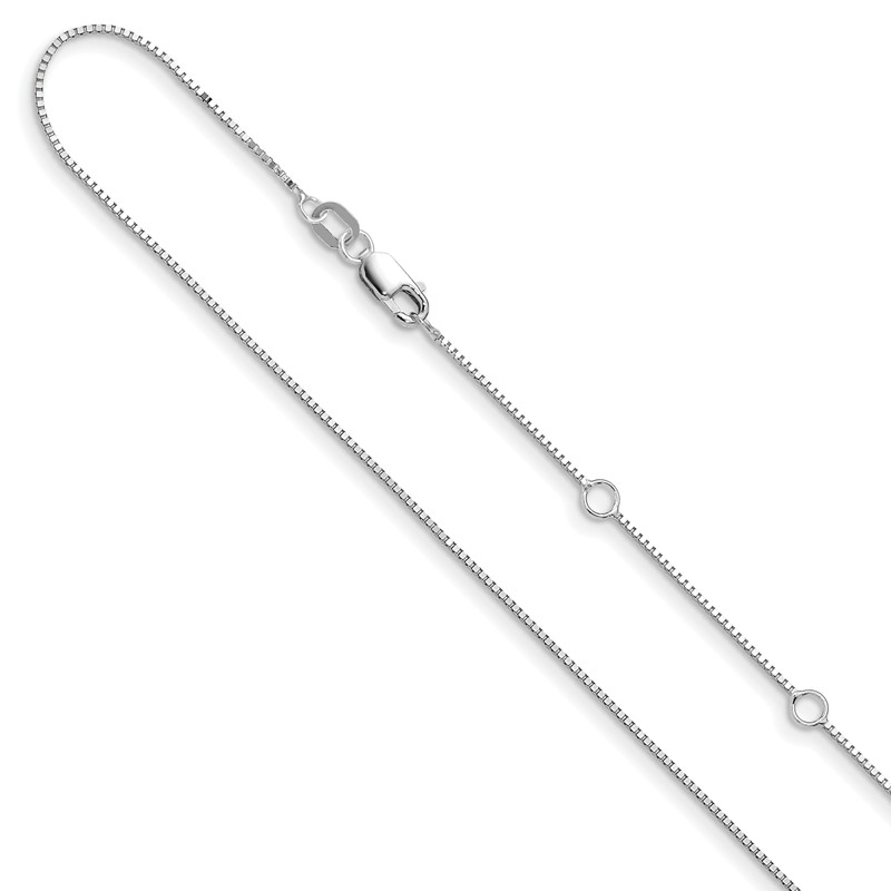 10k White Gold .7mm Box 1in+1in Adjustable Chain Adjustable