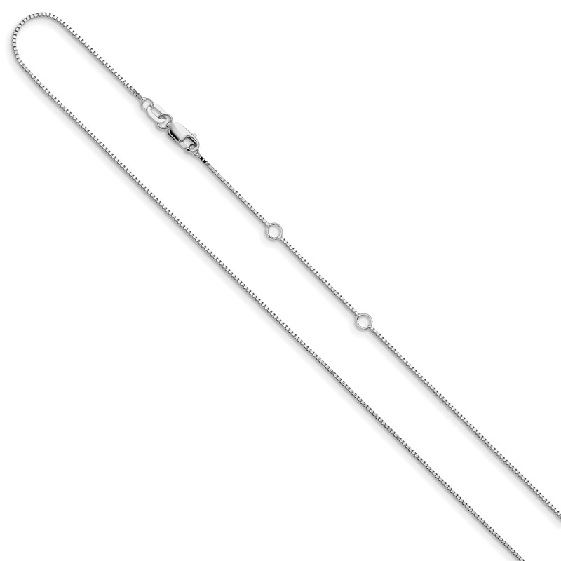 10k White Gold .85mm Box 1in+1in Adjustable Chain
