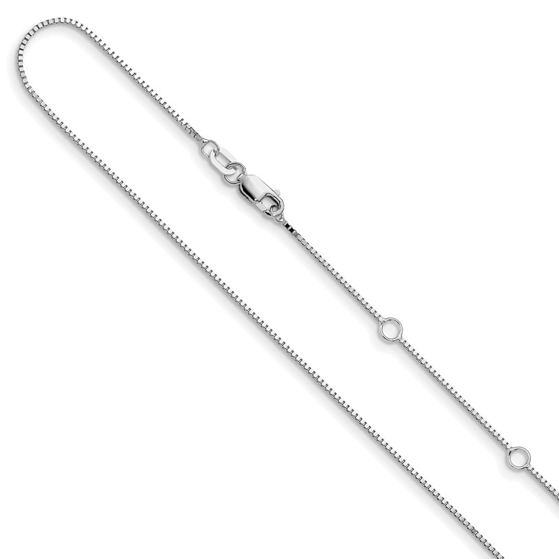 10k White Gold .85mm Box 1in+1in Adjustable Chain