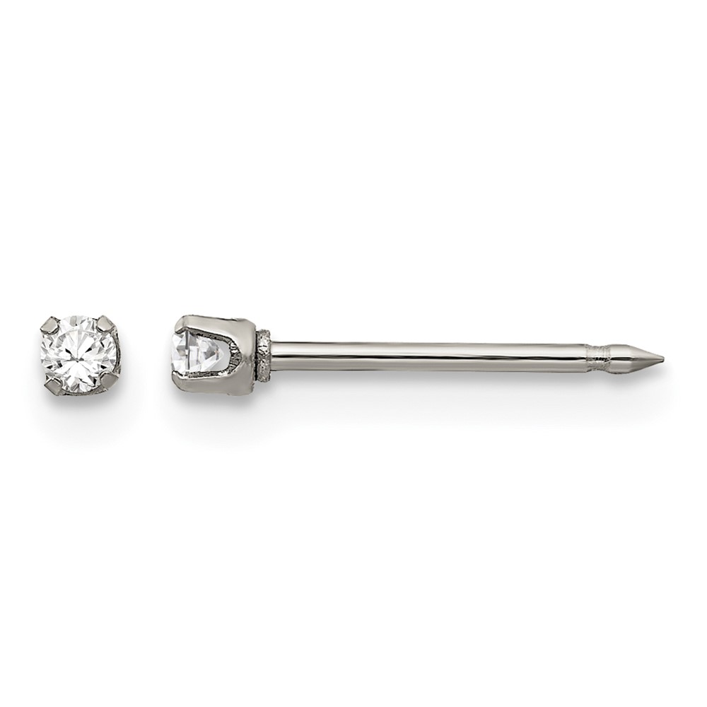 Inverness Stainless Steel Polished 2mm CZ Post Piercing Earrings