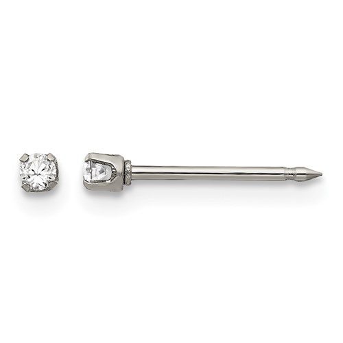 Inverness Stainless Steel Polished 2mm CZ Post Piercing Earrings