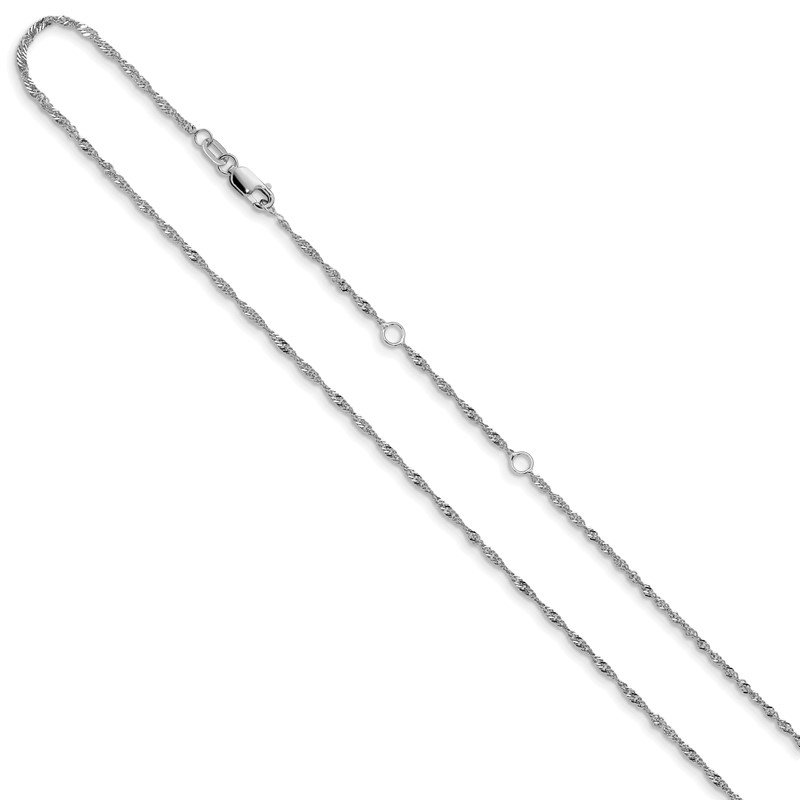 10k White Gold  1.5mm Singapore 1in+1in Adjustable Chain