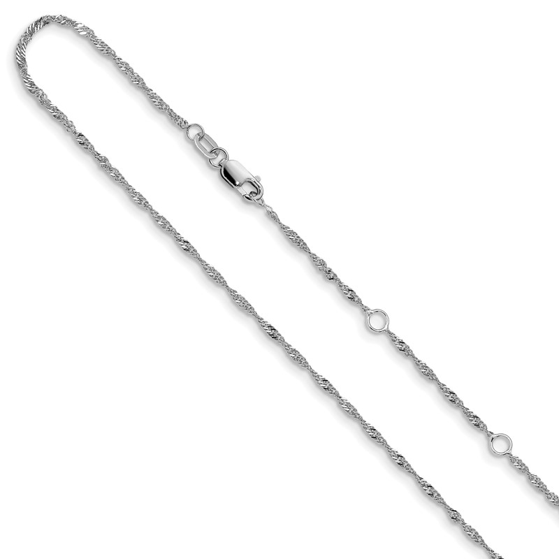10k White Gold  1.5mm Singapore 1in+1in Adjustable Chain