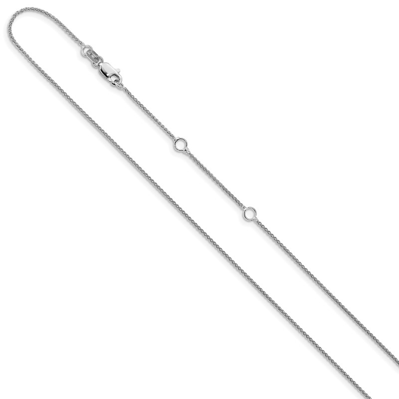 10k White Gold 1mm Spiga 1in+1in Adjustable Chain