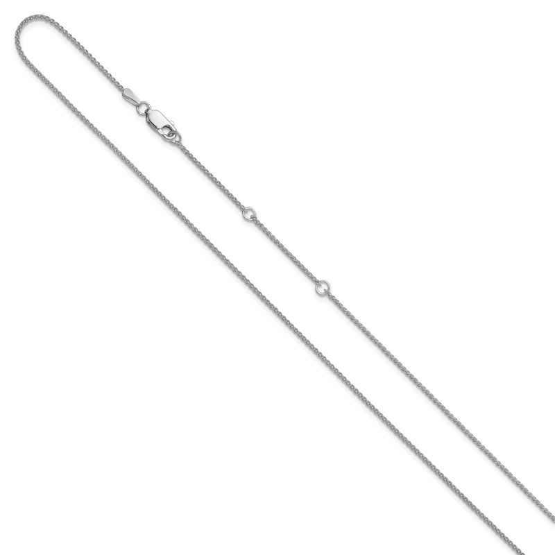 10k White Gold 1.2mm Spiga 1in+1in Adjustable Chain